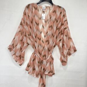 New Womens One Size Kimono Tie Waist Sonoma Goods For Life Staggered Ikat Waits